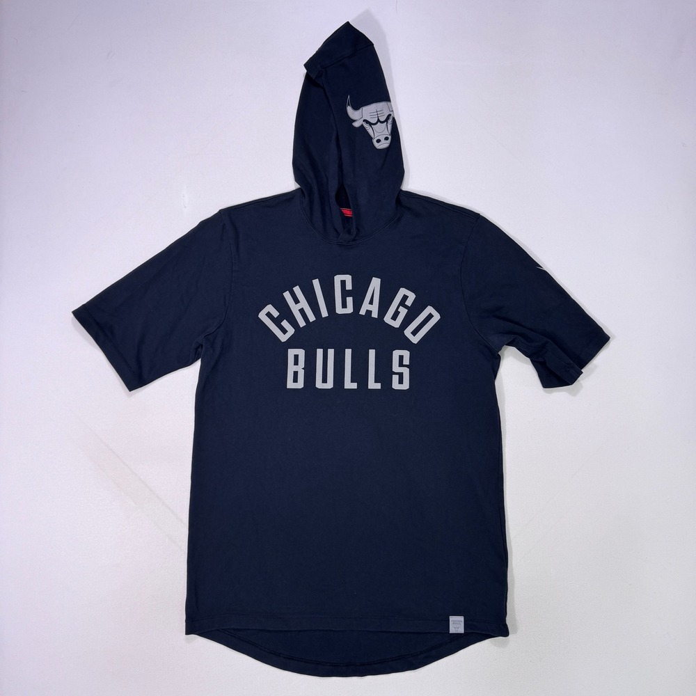 Nike Chicago Bulls NBA Short Sleeve Hoodie Mens Medium Black 876750 Basketball